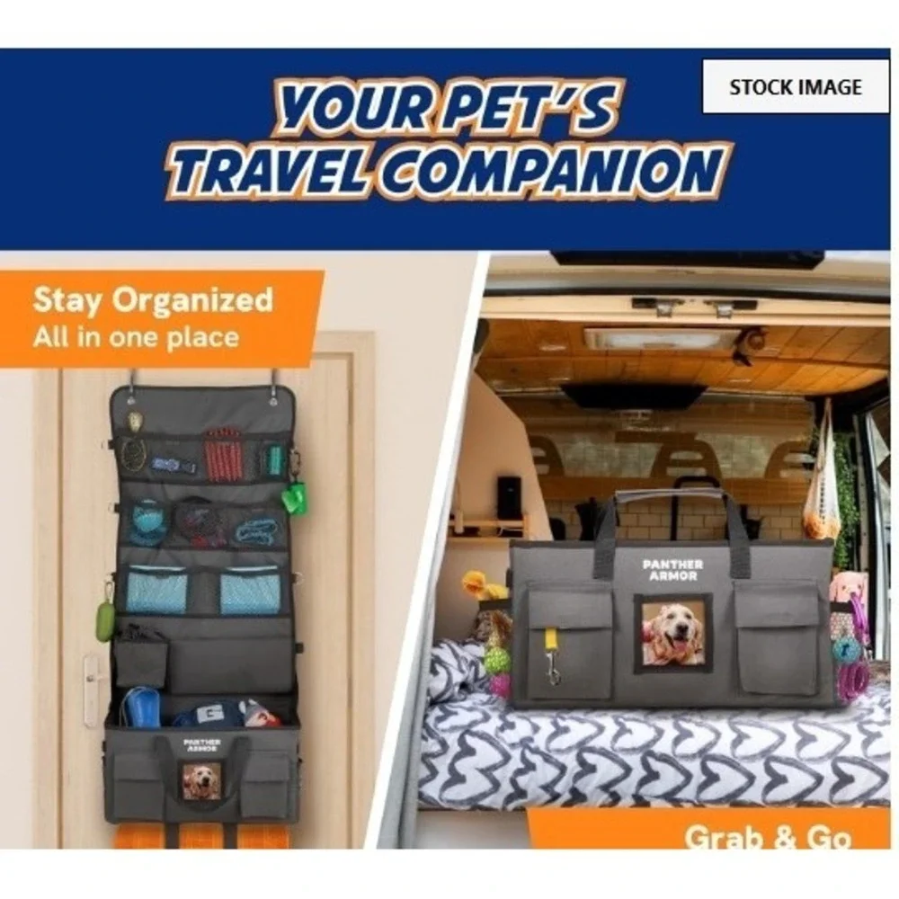 Panther Armor Dog Travel Bag Hanging Dog Organizer & Pet Storage Tote Bag Gray